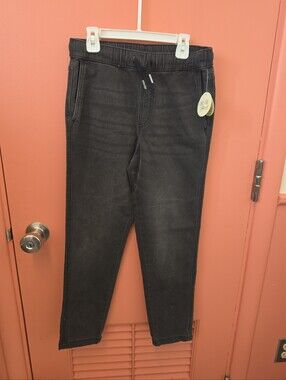 NWT Colorful Planet Boys Size L(10/12) Denim Pants Elastic Waist Dark Gray Black